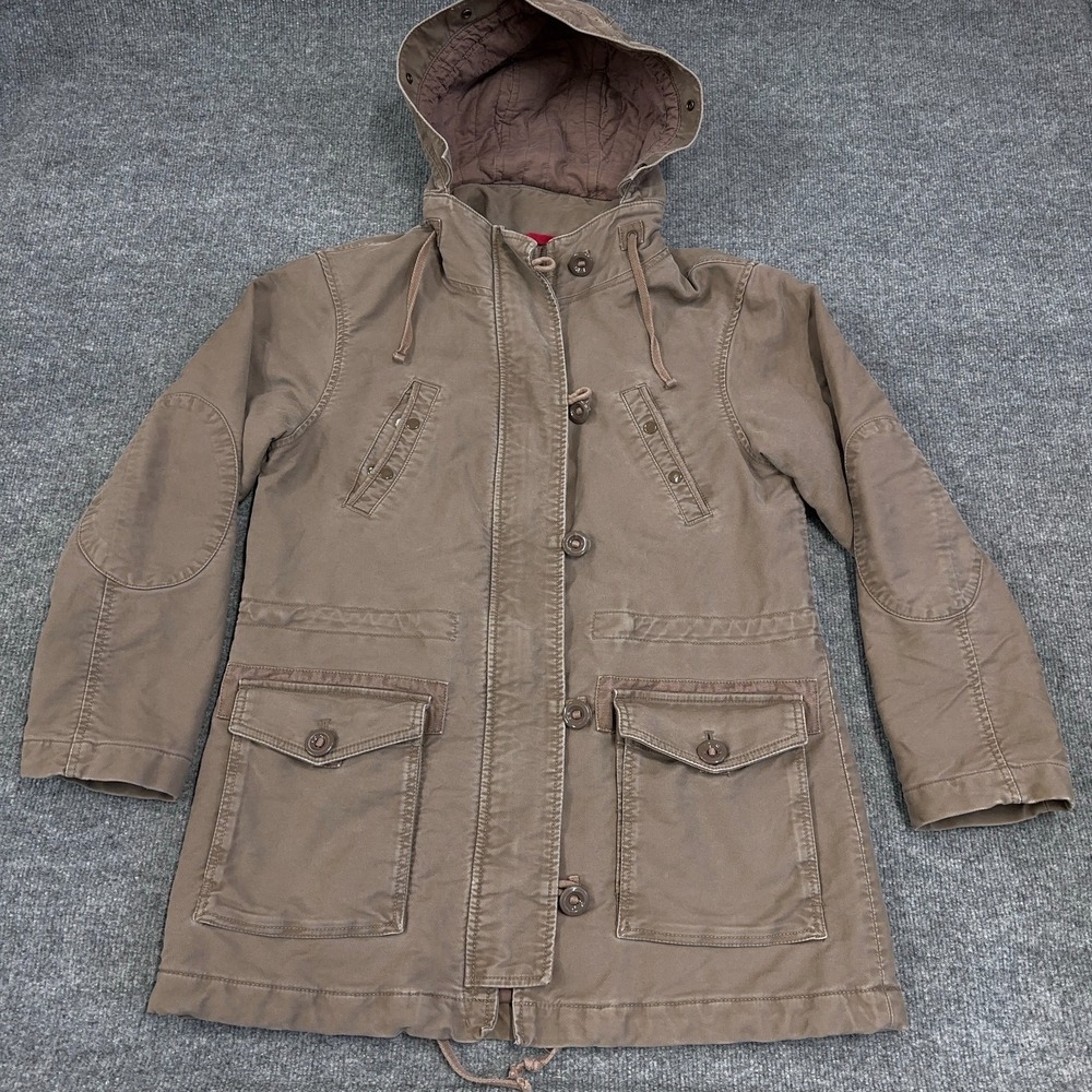 GAP Jacket Women M Brown Hooded Parka Coat Full Zip Toggle Button Military Chore - Picture 2 of 10